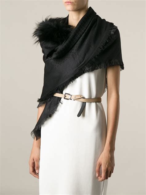 gucci black scarf womens|gucci scarf with fur trim.